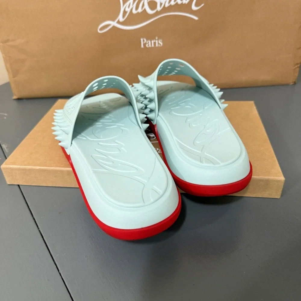 Christian Louboutin 1240945 Take It Easy Iceberg Blue Rubber Slide Sandal, 44 - Picture 4 of 15